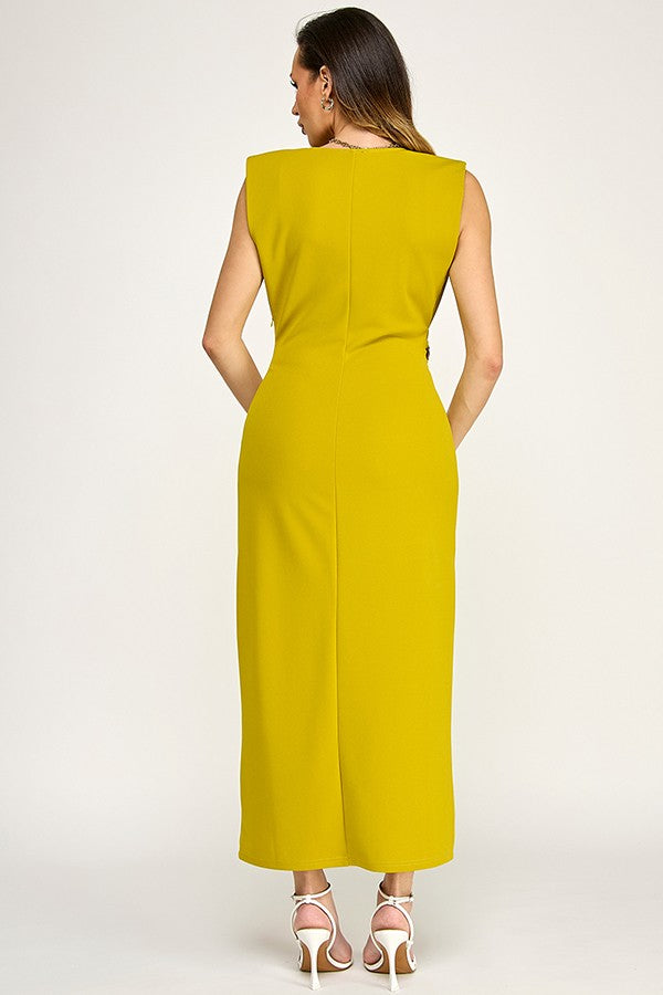 Sleeveless Cowl neck Draped Waist Dress
