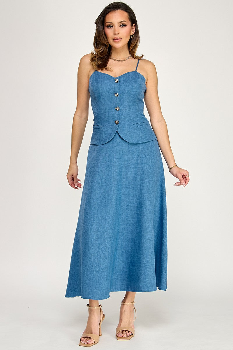 Faux Midi Dress Button Detail Dress