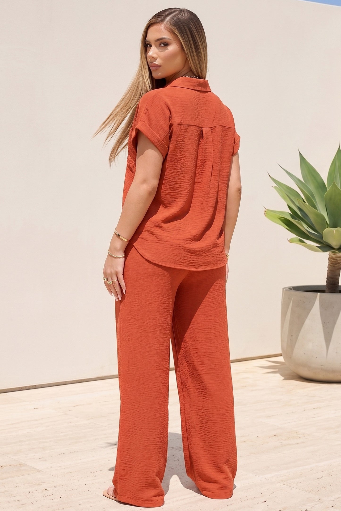 Button Down Short Sleeve Shirt And Pants 2pc Set