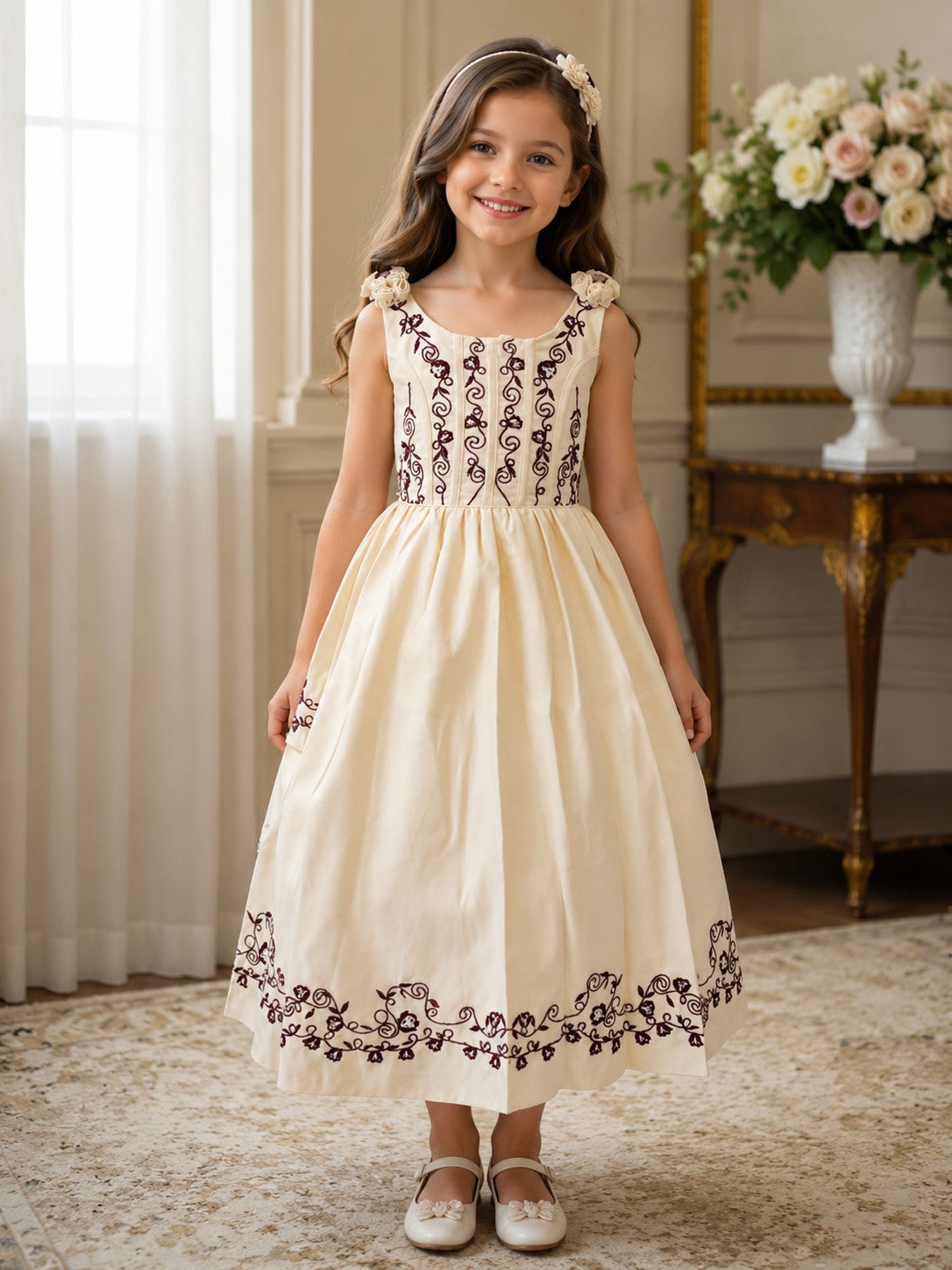 Girls Embroidery Overlap Design Dress