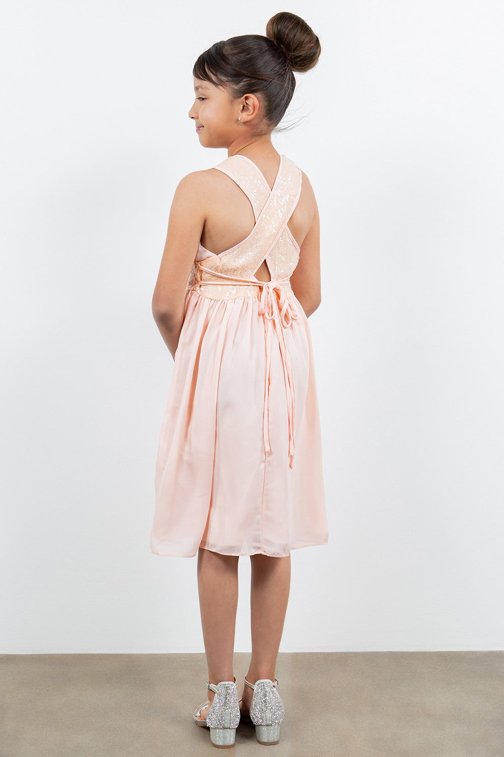 Little Girls X Back Sequin Dress