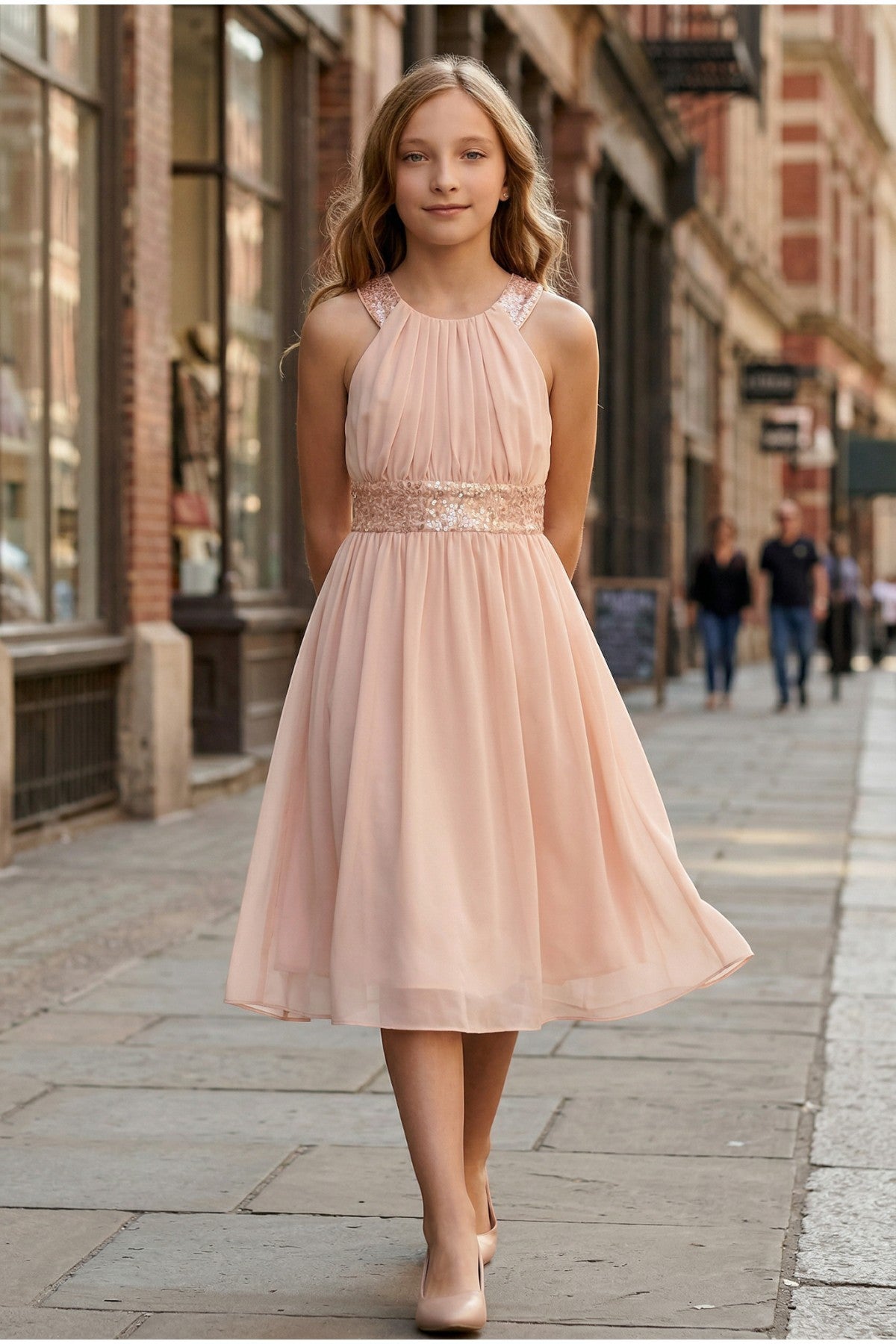 Little Girls X Back Sequin Dress