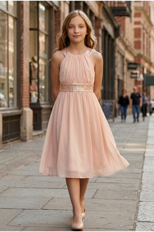 Little Girls X Back Sequin Dress