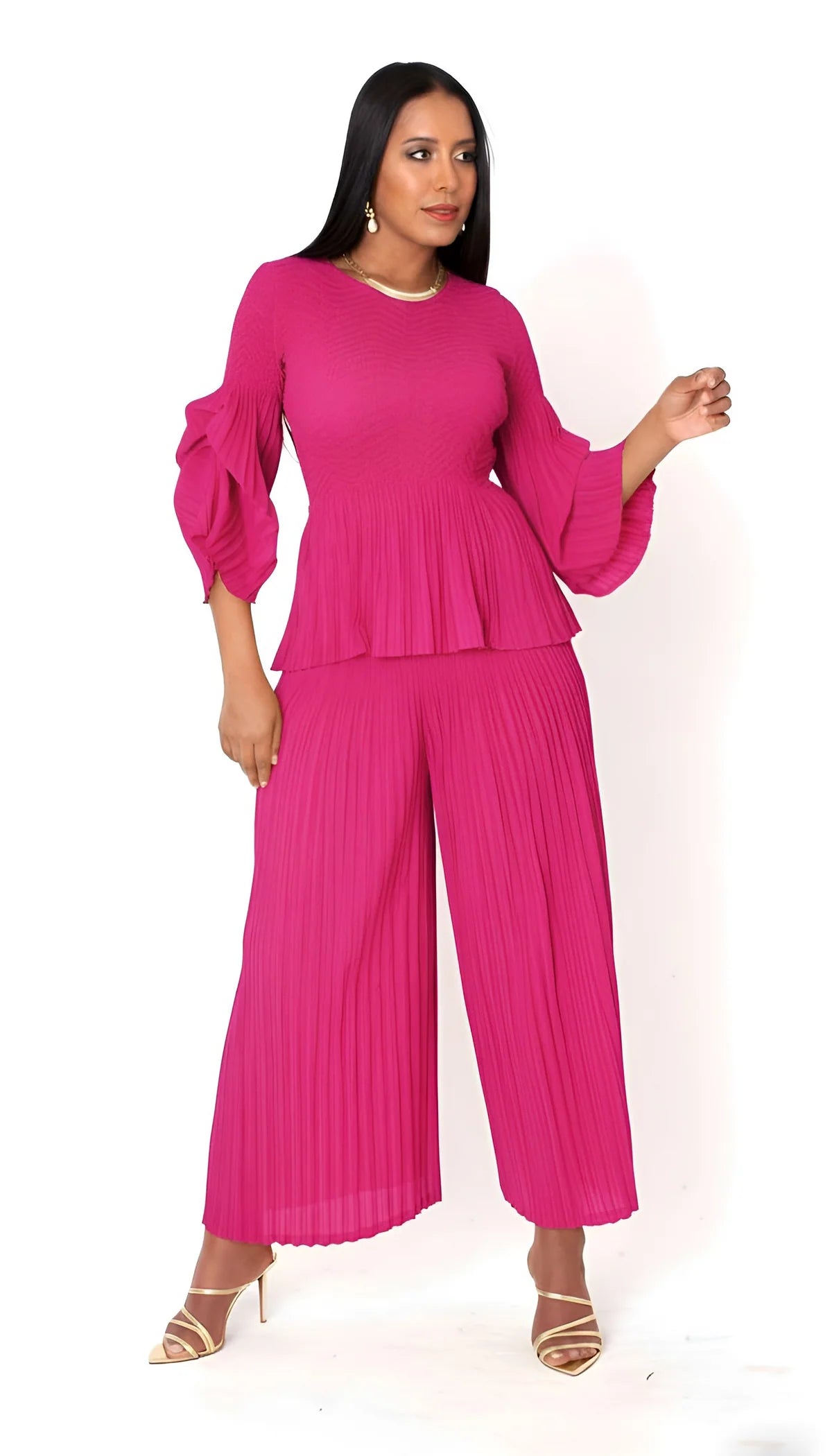 Ruched Sleeve Pleated Pantset