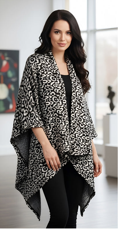 Leopard Long Woven Vest Black Ivory