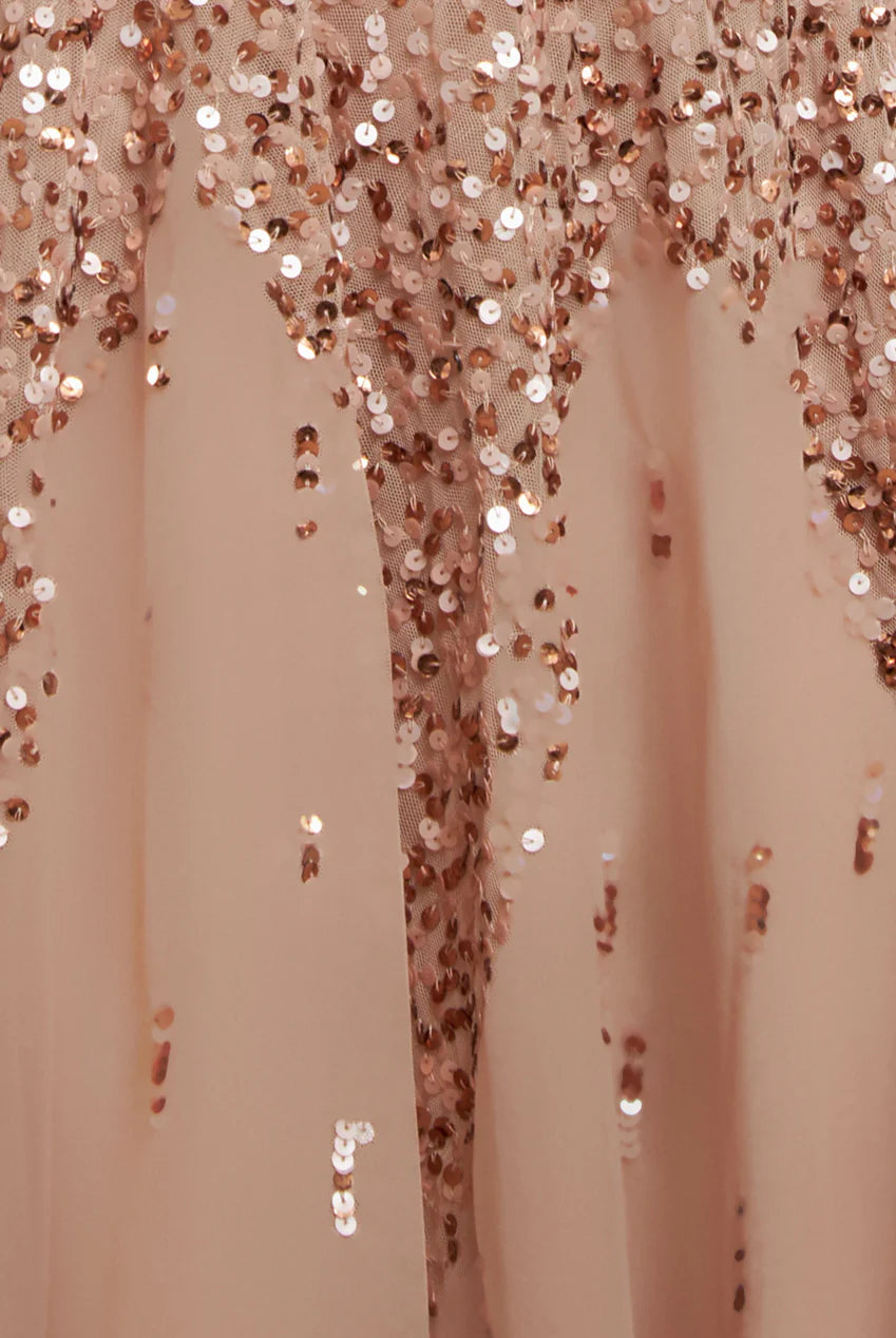 Sunray Hand Embellished Sequin A-Line Bell Sleeve Dress