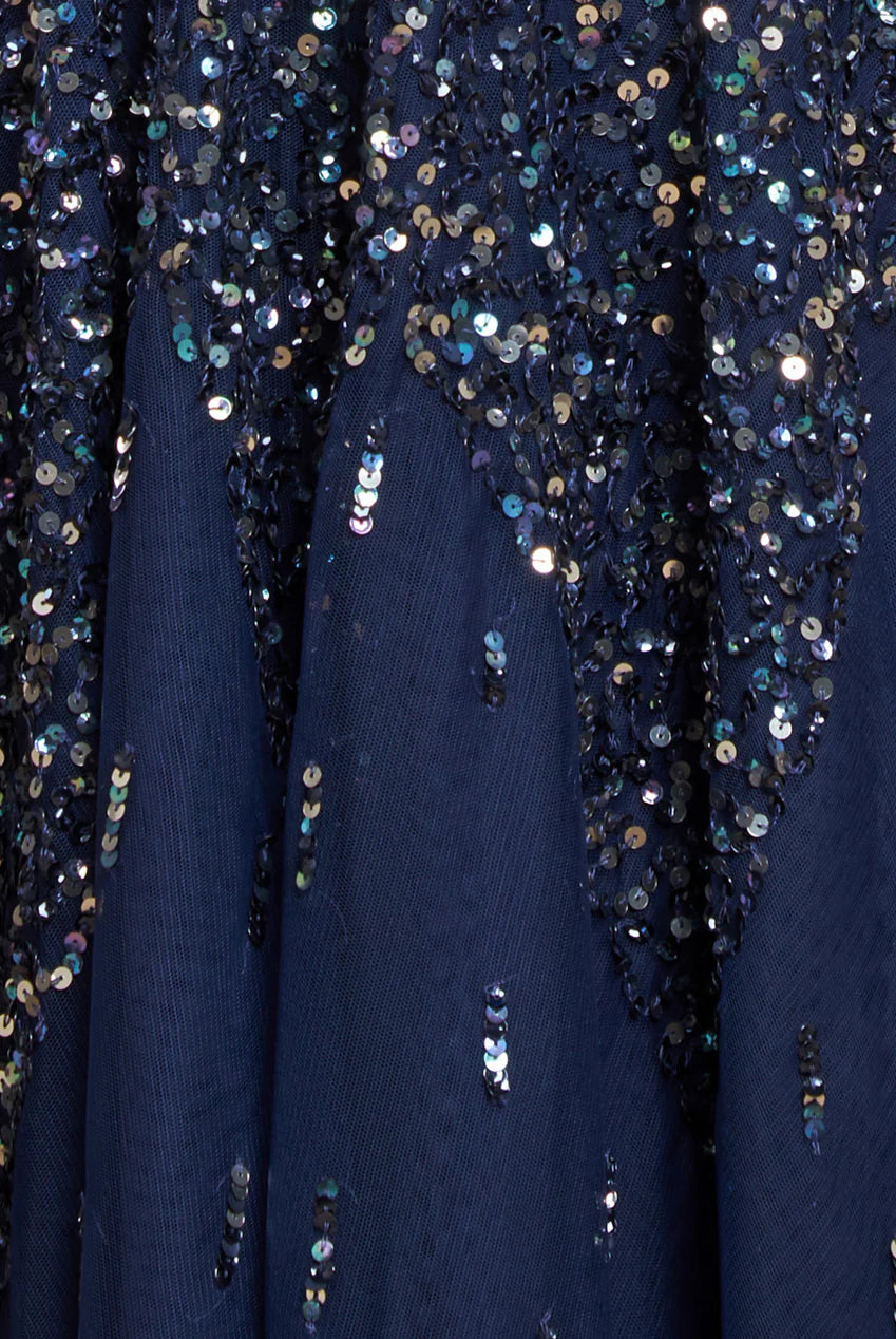 Sunray Hand Embellished Sequin A-Line Bell Sleeve Dress