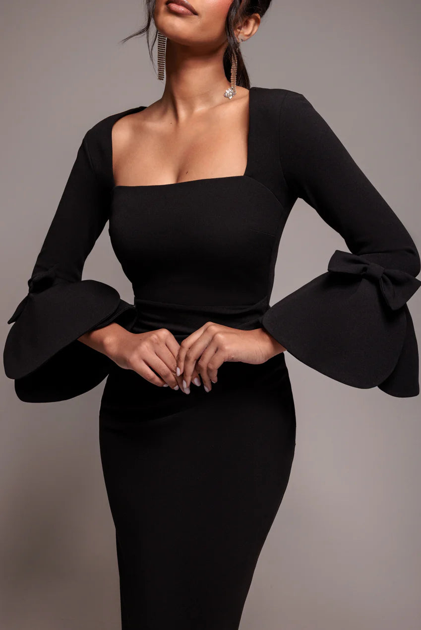 Petal Bow Sleeve Frill Midi Dress