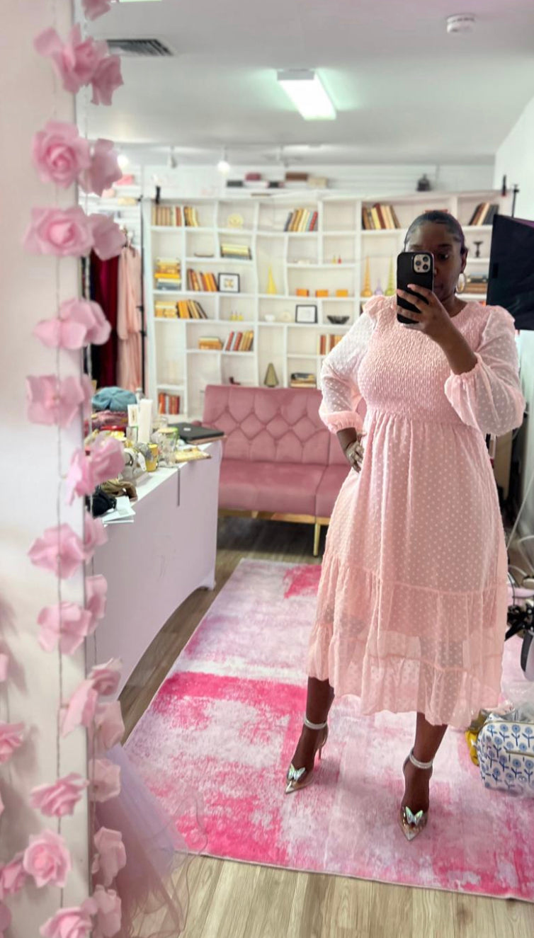 Swiss Dot Ruched Hem Ruffle Dress