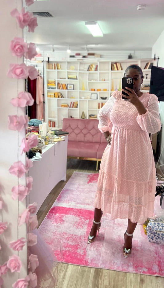 Swiss Dot Ruched Hem Ruffle Dress