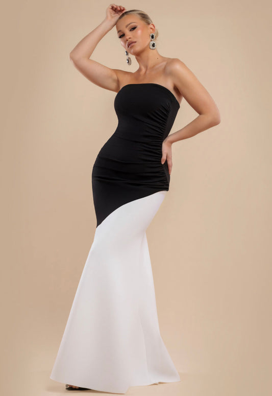Sleeveless Mermaid Hem Monochrome Contrast Dress