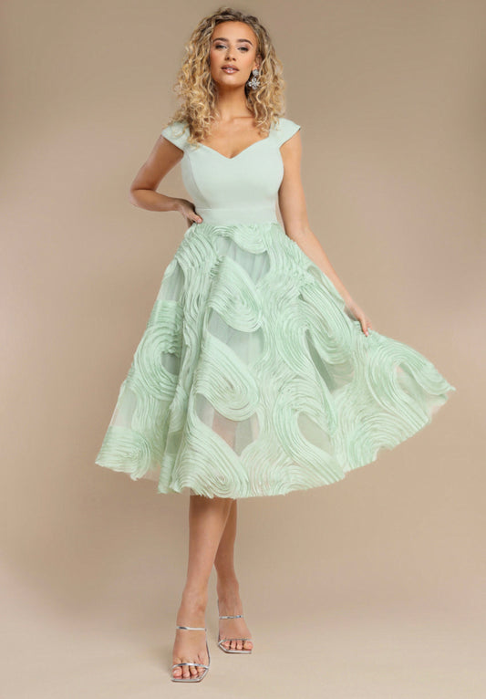 Scuba & Textured Chiffon A Line Midi Dress