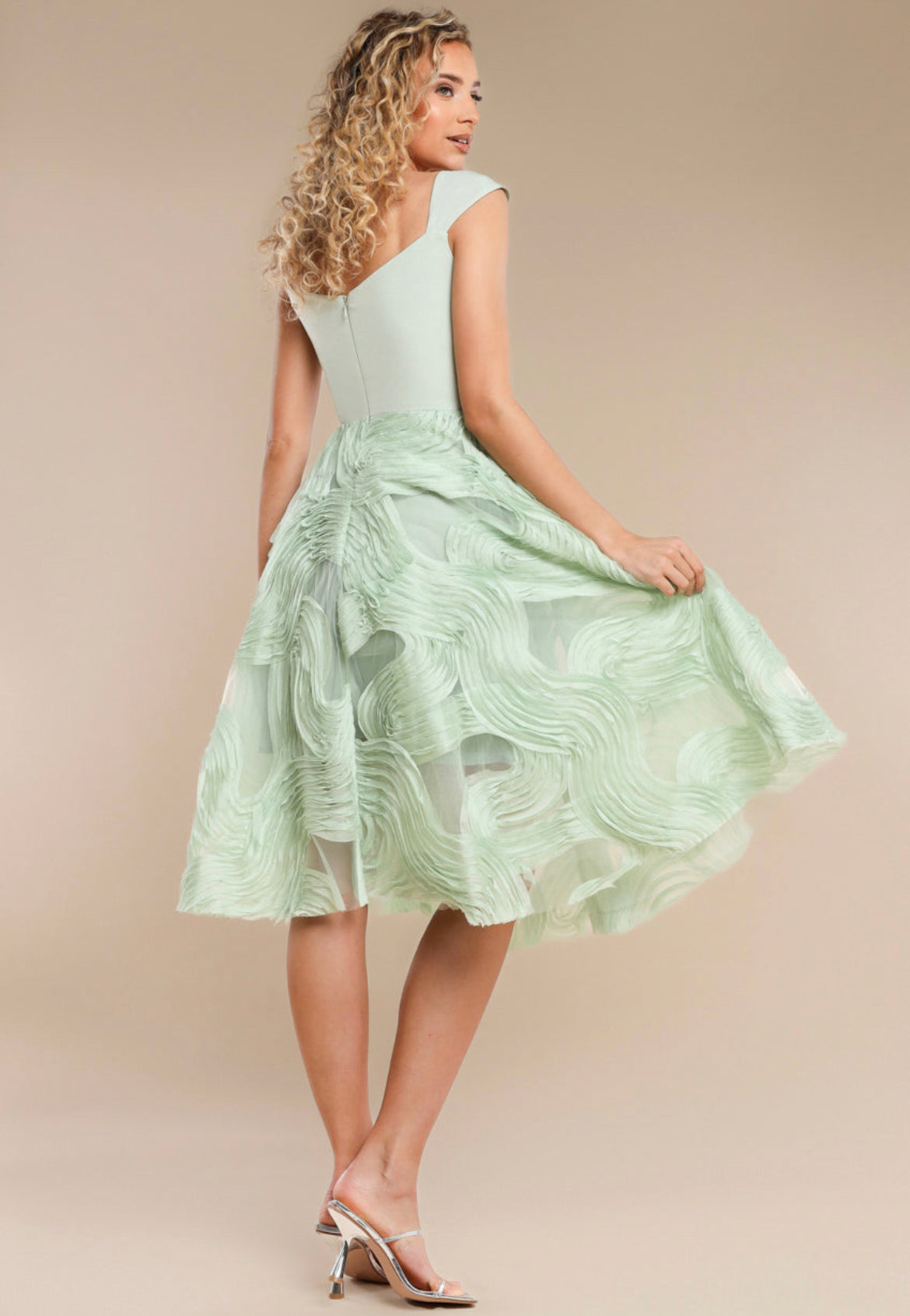 Scuba & Textured Chiffon A Line Midi Dress