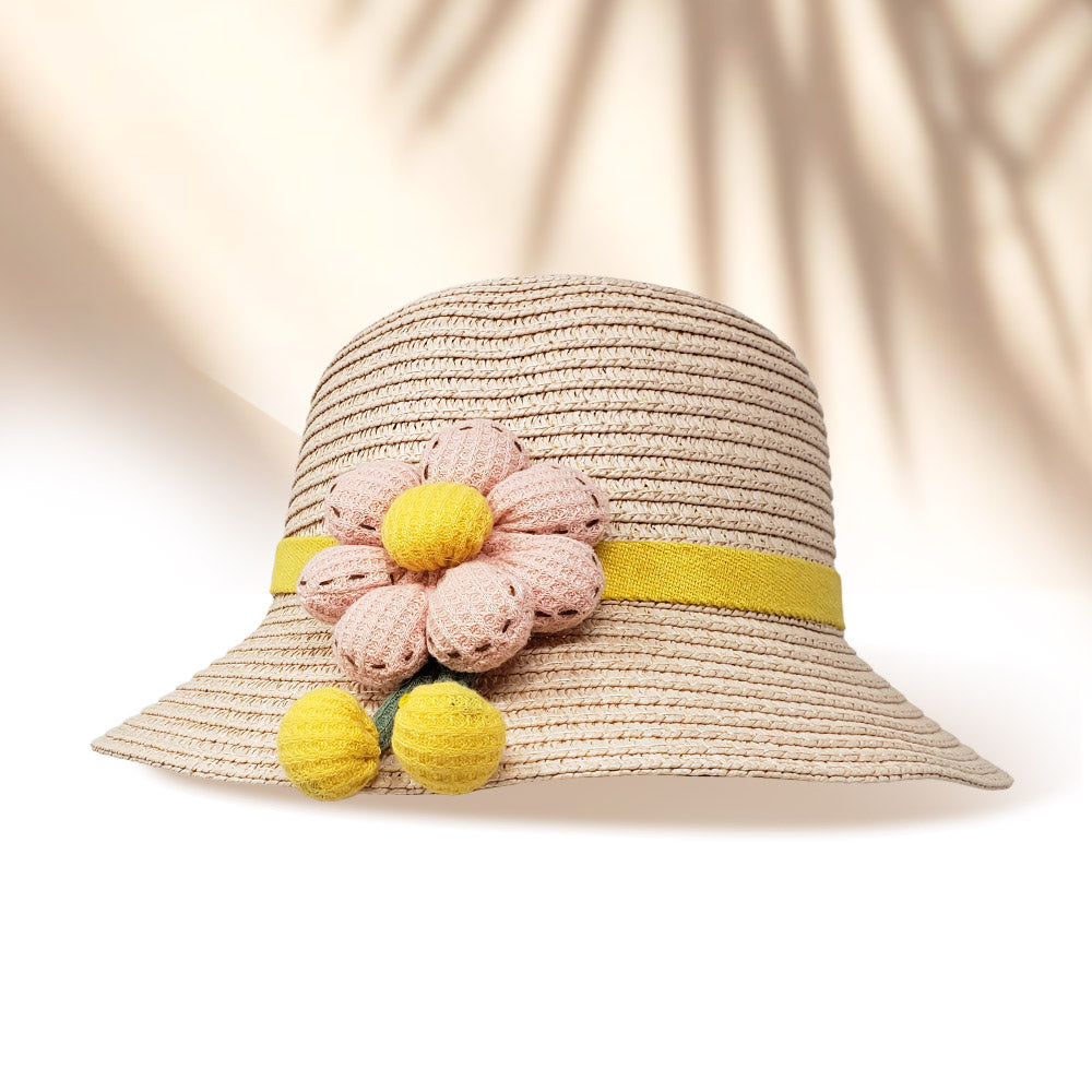 Girls Flower Accented Straw Sun Hat Crossbody Bag Set