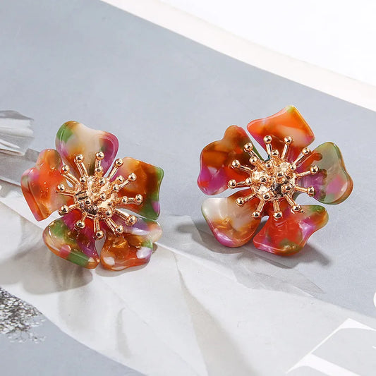 Acetate Alloy Exaggerated Flower Earring