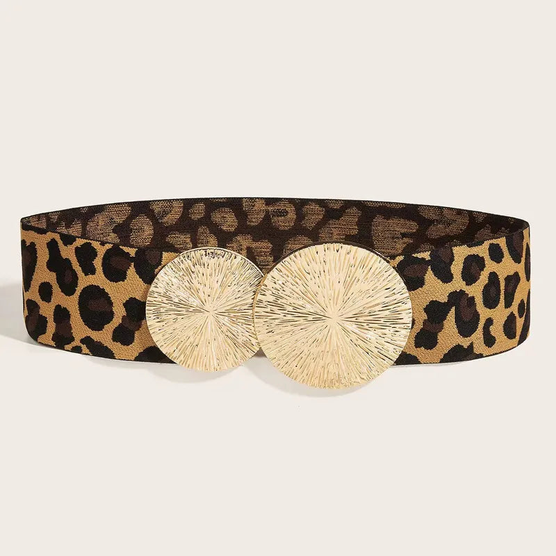 Leopard Pu Leather Alloy Metal Belt