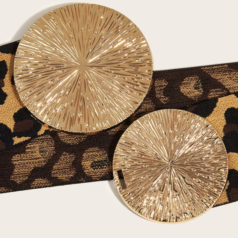 Leopard Pu Leather Alloy Metal Belt