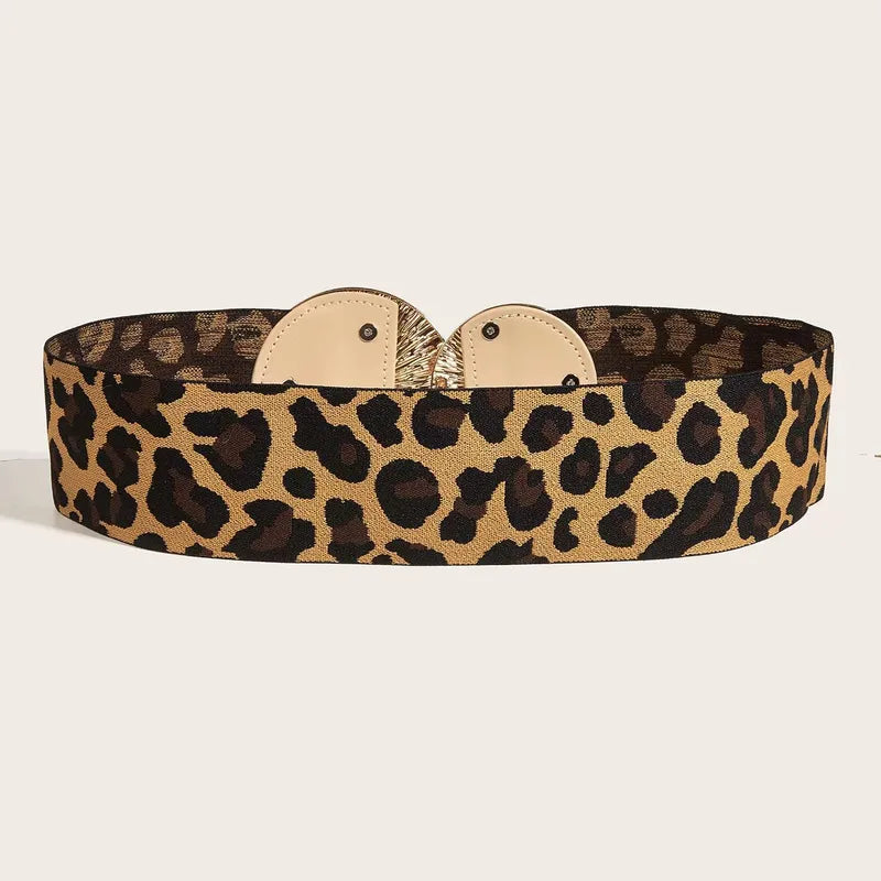 Leopard Pu Leather Alloy Metal Belt