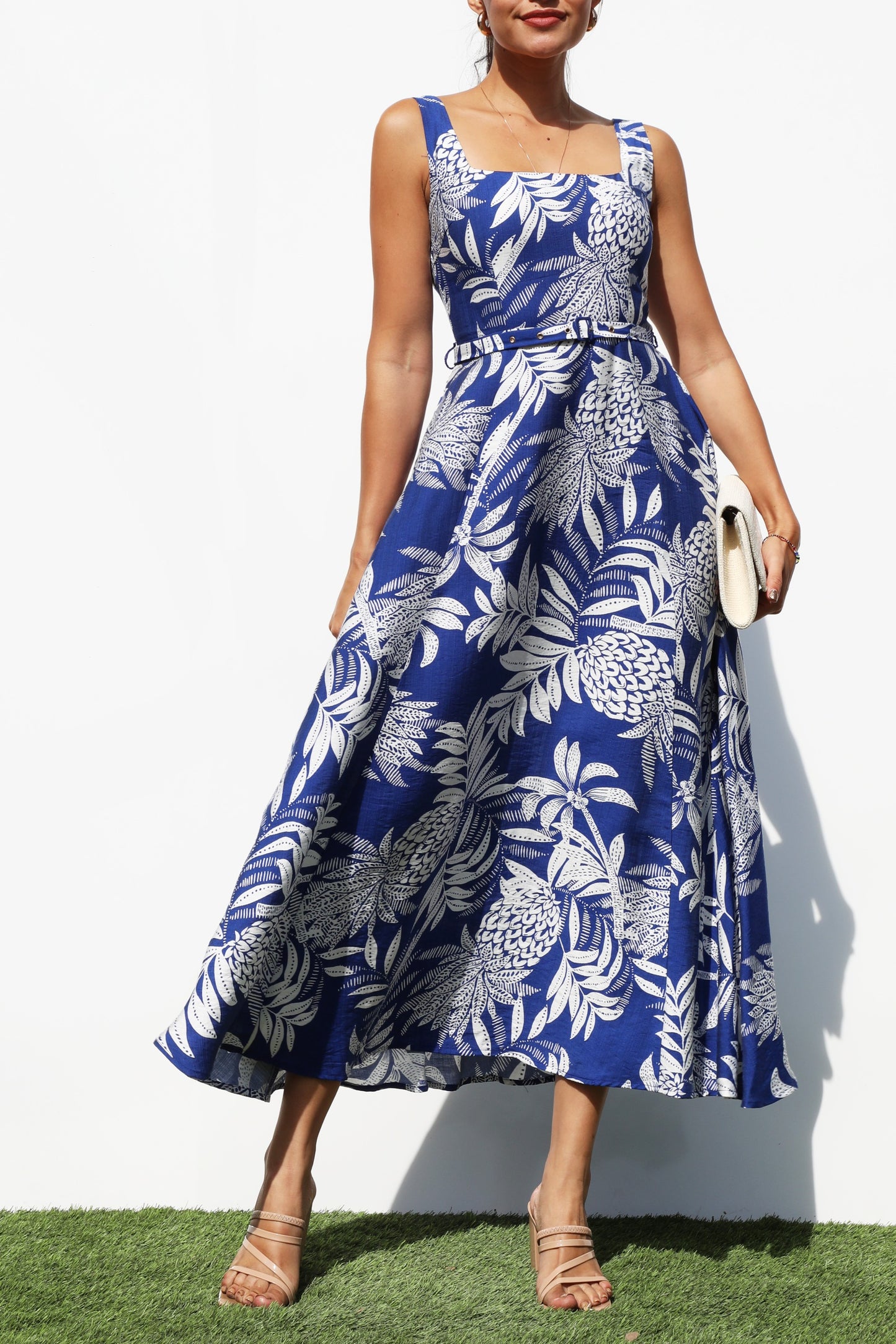 Printed Square Neck Midi Dress