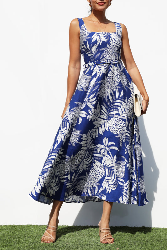 Printed Square Neck Midi Dress