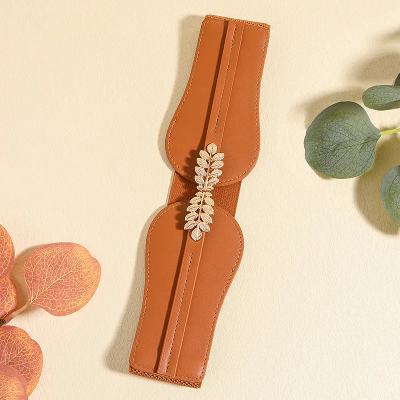Classic Style Leaf Solid Pu Leather Belt