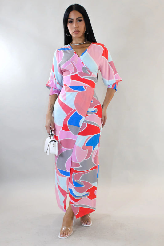 Floral Print Front Slit Dress