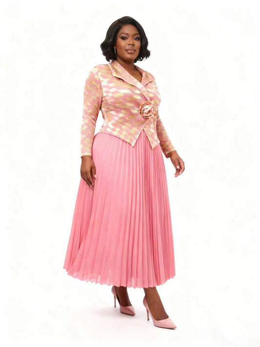 Rhombus Pleated Skirt Wrap Jacket Dress