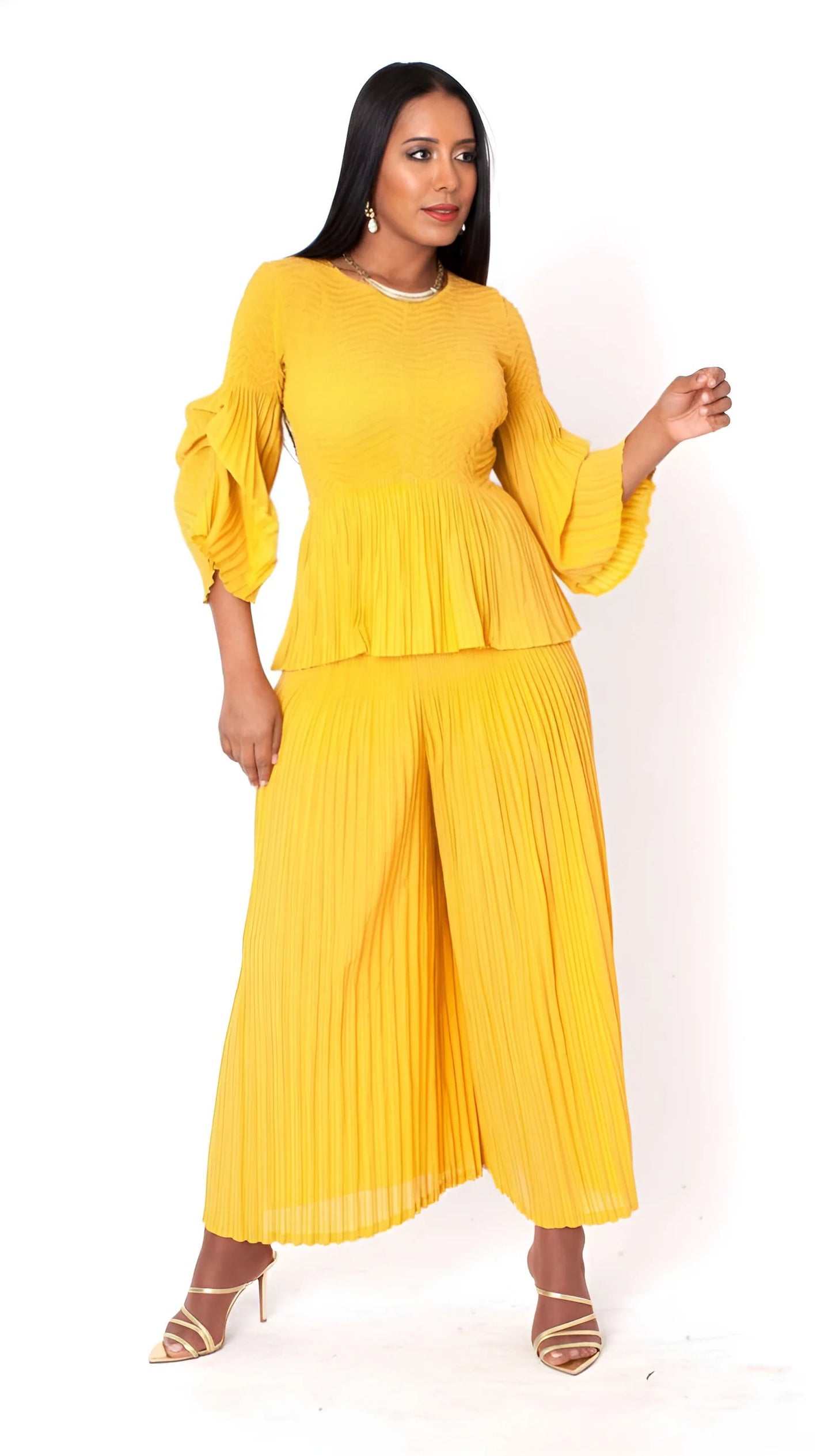 Ruched Sleeve Pleated Pantset