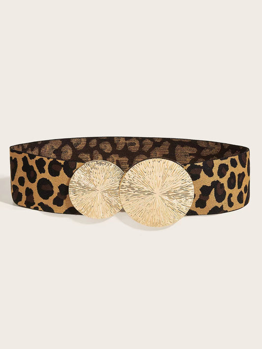 Leopard Pu Leather Alloy Metal Belt