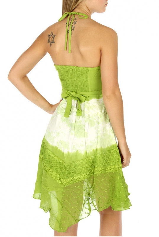 Hand dye and embroidery dress Lime