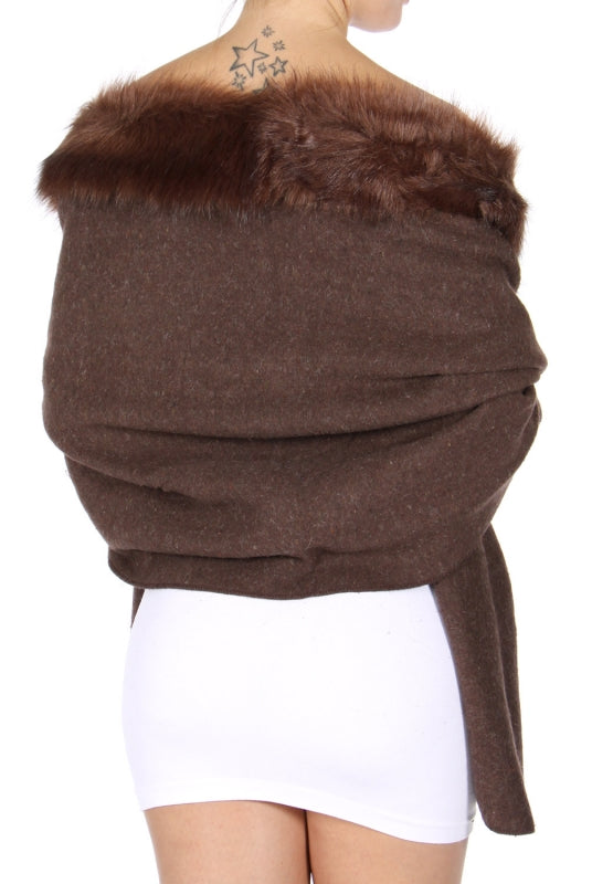 Faux Fur Trim Shawl