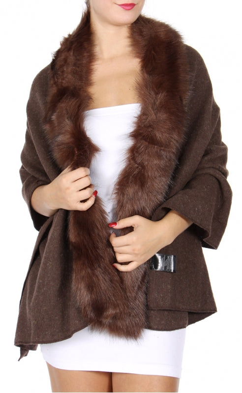 Faux Fur Trim Shawl