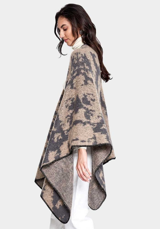 Abstract Watercolor Open Front Kimono Poncho