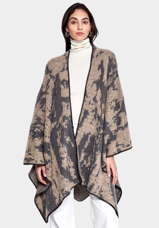 Abstract Watercolor Open Front Kimono Poncho